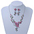 Pink/ Green Austrian Crystal 'Butterfly' Necklace & Drop Earring Set In Rhodium Plating - 40cm Length/ 6cm Extension - view 15