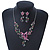 Pink/ Green Austrian Crystal 'Butterfly' Necklace & Drop Earring Set In Rhodium Plating - 40cm Length/ 6cm Extension - view 14