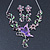 Purple/ Lilac/ Green Austrian Crystal 'Butterfly' Necklace & Drop Earring Set In Rhodium Plating - 40cm Length/ 6cm Extension - view 4