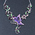 Purple/ Lilac/ Green Austrian Crystal 'Butterfly' Necklace & Drop Earring Set In Rhodium Plating - 40cm Length/ 6cm Extension - view 7