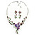 Purple/ Lilac/ Green Austrian Crystal 'Butterfly' Necklace & Drop Earring Set In Rhodium Plating - 40cm Length/ 6cm Extension - view 5