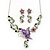 Purple/ Lilac/ Green Austrian Crystal 'Butterfly' Necklace & Drop Earring Set In Rhodium Plating - 40cm Length/ 6cm Extension