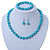 Turquoise Round Acrylic Bead Necklce, Drop Earrings & Flex Bracelet - 40cm Length