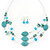 Turquoise & Crystal Floating Bead Necklace & Drop Earring Set - 52cm Length/ 5cm extension)