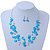 Azure Blue Square Shell & Crystal Floating Bead Necklace & Drop Earring Set - 52cm Length/ 6cm extension - view 3