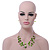 Lime Green Square Shell & Crystal Floating Bead Necklace & Drop Earring Set - 52cm Length/ 6cm extension - view 9