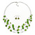 Lime Green Square Shell & Crystal Floating Bead Necklace & Drop Earring Set - 52cm Length/ 6cm extension