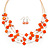 Rusty Orange Square Shell & Crystal Floating Bead Necklace & Drop Earring Set - 52cm L/ 6cm Ext