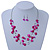 Fuchsia Square Shell & Crystal Floating Bead Necklace & Drop Earring Set - 52cm Length/ 6cm extension - view 6