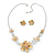 Yellow Cream Enamel Flower & Butterfly Necklace & Stud Earring Set In Rhodium Plating - 36cm Length/ 5cm Extension - view 10
