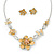 Yellow Cream Enamel Flower & Butterfly Necklace & Stud Earring Set In Rhodium Plating - 36cm Length/ 5cm Extension - view 11