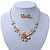 Yellow Cream Enamel Flower & Butterfly Necklace & Stud Earring Set In Rhodium Plating - 36cm Length/ 5cm Extension - view 2