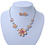 Cream Enamel Flower & Butterfly Necklace & Stud Earring Set In Rhodium Plating - 36cm Length/ 5cm Extension - view 7