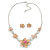 Cream Enamel Flower & Butterfly Necklace & Stud Earring Set In Rhodium Plating - 36cm Length/ 5cm Extension - view 2