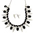 Crystal, Black Jewelled Stone, Velour Ribbon, Spike Necklace & Stud Earrings Set In Silver Tone - 44cm Length/ 6cm Exntension - view 3