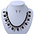 Crystal, Black Jewelled Stone, Velour Ribbon, Spike Necklace & Stud Earrings Set In Silver Tone - 44cm Length/ 6cm Exntension