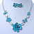 Light Blue Enamel Flower & Butterfly Necklace & Stud Earring Set In Rhodium Plating - 36cm Length/ 5cm Extension - view 2