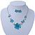 Light Blue Enamel Flower & Butterfly Necklace & Stud Earring Set In Rhodium Plating - 36cm Length/ 5cm Extension - view 3