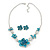 Light Blue Enamel Flower & Butterfly Necklace & Stud Earring Set In Rhodium Plating - 36cm Length/ 5cm Extension - view 10