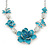 Light Blue Enamel Flower & Butterfly Necklace & Stud Earring Set In Rhodium Plating - 36cm Length/ 5cm Extension - view 4