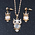 Milky White Moonstone 'Wise Owl' Pendant  With Gold Tone Chain & Drop Earrings Set - 44cm Length/ 5cm Extension - view 2