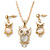 Milky White Moonstone 'Wise Owl' Pendant  With Gold Tone Chain & Drop Earrings Set - 44cm Length/ 5cm Extension - view 4