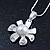 Enamel White Simulated Pearl, Crystal Flower Pendant With Silver Tone Snake Style Chain & Stud Earrings Set - 40cm Length/6cm Extender - view 11