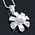 Enamel White Simulated Pearl, Crystal Flower Pendant With Silver Tone Snake Style Chain & Stud Earrings Set - 40cm Length/6cm Extender - view 4