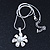 Enamel White Simulated Pearl, Crystal Flower Pendant With Silver Tone Snake Style Chain & Stud Earrings Set - 40cm Length/6cm Extender - view 6