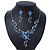 Azure/ Blue/ Green Austrian Crystal 'Butterfly' Necklace & Drop Earring Set In Rhodium Plating - 40cm Length/ 6cm Extension - view 9