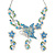 Azure/ Blue/ Green Austrian Crystal 'Butterfly' Necklace & Drop Earring Set In Rhodium Plating - 40cm Length/ 6cm Extension - view 10