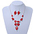 Red Enamel Diamante Floral Necklace & Drop Leaf Earrings Set In Rhodium Plated Metal - 40cm Length/ 7cm extender - view 7