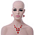 Red Enamel Diamante Floral Necklace & Drop Leaf Earrings Set In Rhodium Plated Metal - 40cm Length/ 7cm extender - view 8
