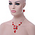 Red Enamel Diamante Floral Necklace & Drop Leaf Earrings Set In Rhodium Plated Metal - 40cm Length/ 7cm extender - view 2