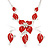 Red Enamel Diamante Floral Necklace & Drop Leaf Earrings Set In Rhodium Plated Metal - 40cm Length/ 7cm extender