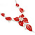 Red Enamel Diamante Floral Necklace & Drop Leaf Earrings Set In Rhodium Plated Metal - 40cm Length/ 7cm extender - view 3