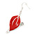 Red Enamel Diamante Floral Necklace & Drop Leaf Earrings Set In Rhodium Plated Metal - 40cm Length/ 7cm extender - view 5