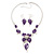Purple Enamel Diamante Floral Necklace & Drop Leaf Earrings Set In Rhodium Plated Metal - 40cm Length/ 7cm extender - view 9