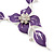 Purple Enamel Diamante Floral Necklace & Drop Leaf Earrings Set In Rhodium Plated Metal - 40cm Length/ 7cm extender - view 3