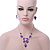 Purple Enamel Diamante Floral Necklace & Drop Leaf Earrings Set In Rhodium Plated Metal - 40cm Length/ 7cm extender - view 7