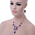Purple Enamel Diamante Floral Necklace & Drop Leaf Earrings Set In Rhodium Plated Metal - 40cm Length/ 7cm extender - view 2