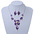 Purple Enamel Diamante Floral Necklace & Drop Leaf Earrings Set In Rhodium Plated Metal - 40cm Length/ 7cm extender - view 6