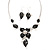 Black Enamel Diamante Floral Necklace & Drop Leaf Earrings Set In Rhodium Plated Metal - 40cm Length/ 7cm extender - view 10
