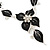 Black Enamel Diamante Floral Necklace & Drop Leaf Earrings Set In Rhodium Plated Metal - 40cm Length/ 7cm extender - view 3