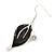 Black Enamel Diamante Floral Necklace & Drop Leaf Earrings Set In Rhodium Plated Metal - 40cm Length/ 7cm extender - view 9