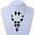 Black Enamel Diamante Floral Necklace & Drop Leaf Earrings Set In Rhodium Plated Metal - 40cm Length/ 7cm extender - view 6