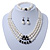 3-Strand Black Glass Bead, White Imitation Pearl Necklace, Flex Bracelet & Drop Earrings Set In Silver Plated Metal - 40cm L - view 3