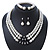 3-Strand Black Glass Bead, White Imitation Pearl Necklace, Flex Bracelet & Drop Earrings Set In Silver Plated Metal - 40cm L - view 10