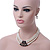 3-Strand Black Glass Bead, White Imitation Pearl Necklace, Flex Bracelet & Drop Earrings Set In Silver Plated Metal - 40cm L - view 2