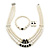 3-Strand Black Glass Bead, White Imitation Pearl Necklace, Flex Bracelet & Drop Earrings Set In Silver Plated Metal - 40cm L - view 9